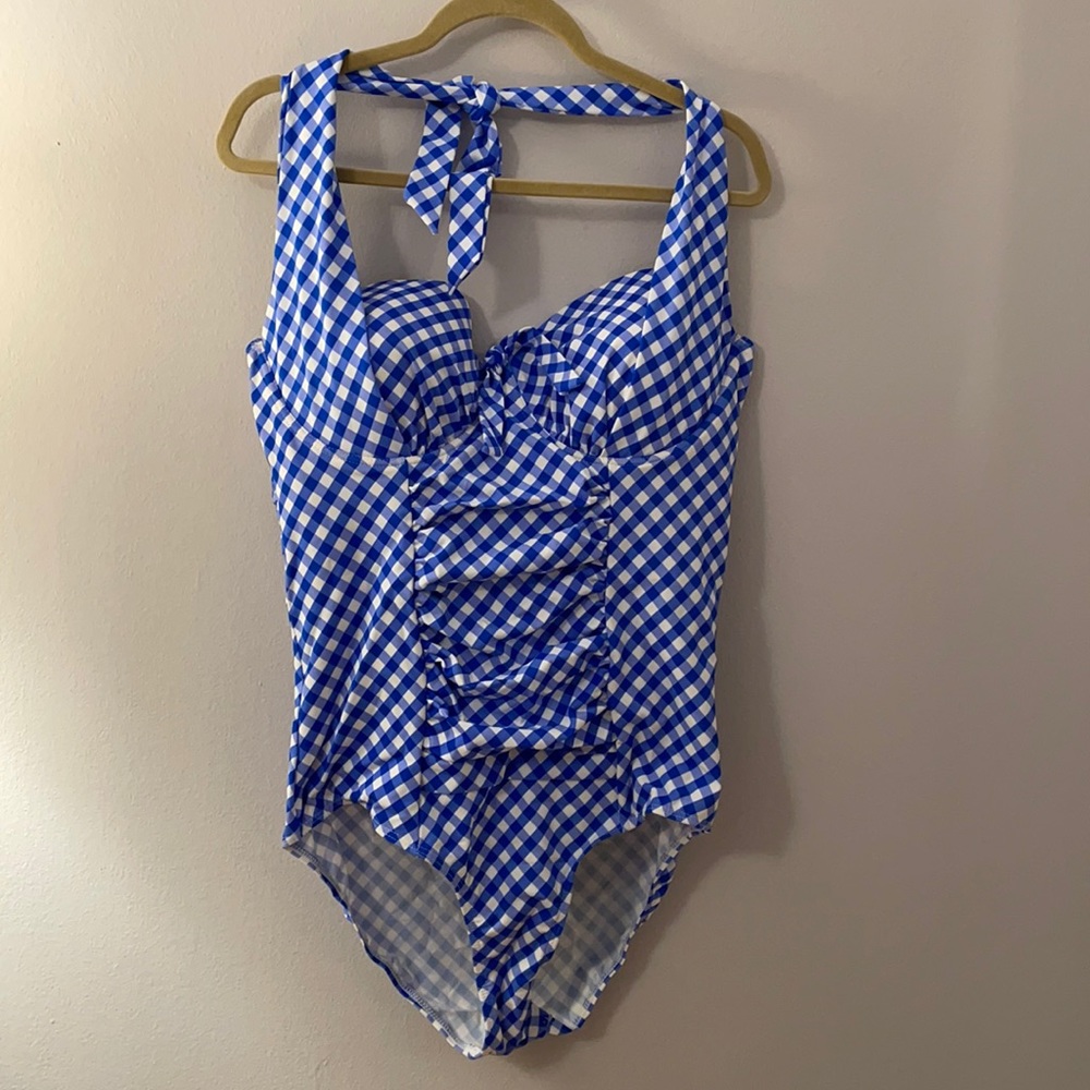 Blue & white gingham swimsuit